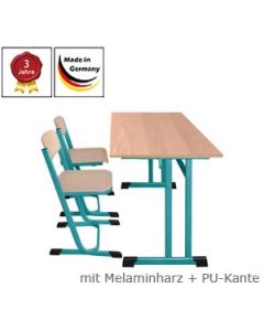 Zweier-Schülertisch, Doppel-C-Form, Melaminplatte mit PU-Kante